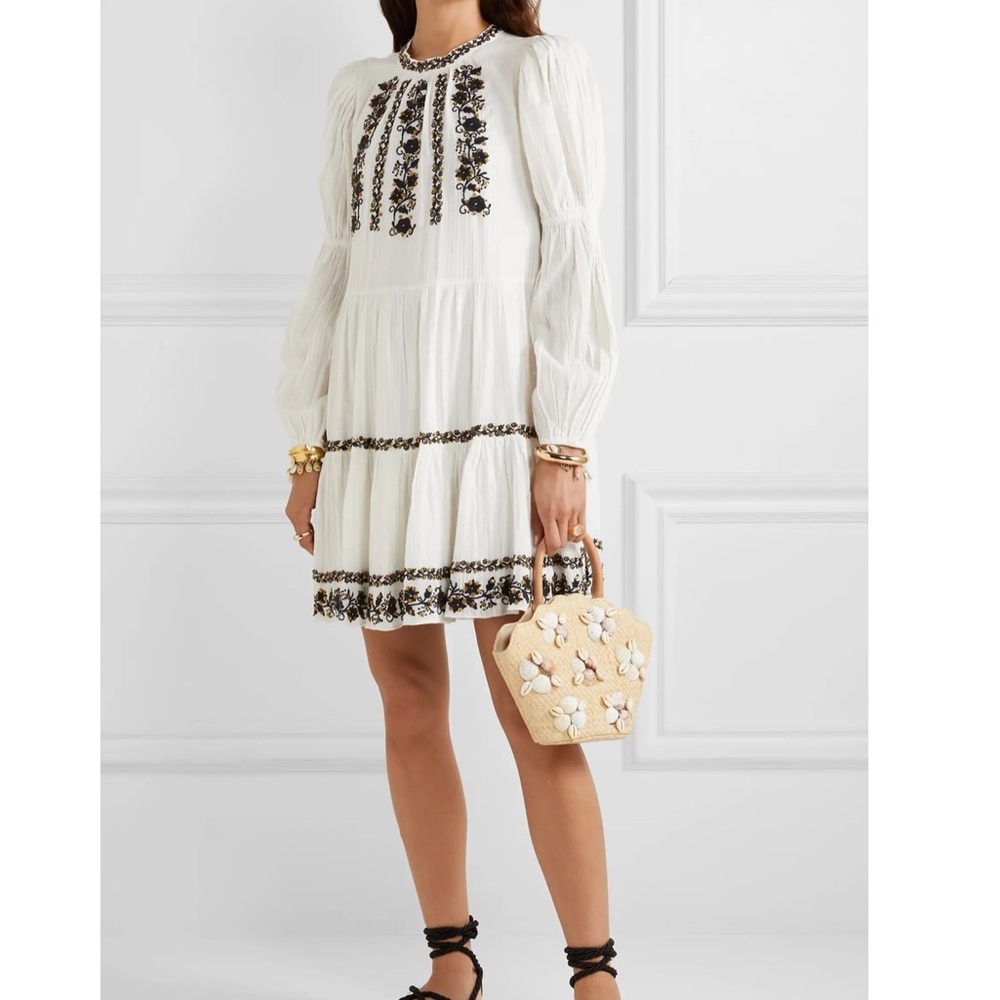Ulla Johnson Ceres Mini Dress Size 8 Sequin Embellished Floral Crinkled Cotton